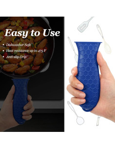 Cubiertas de Mango de Sartén de Hierro Fundido Shudyear - 3 Piezas Silicona Azul 2