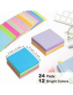Notas Adhesivas HCTBN 3x3" 24 Paquetes 12 Colores Brillantes 2