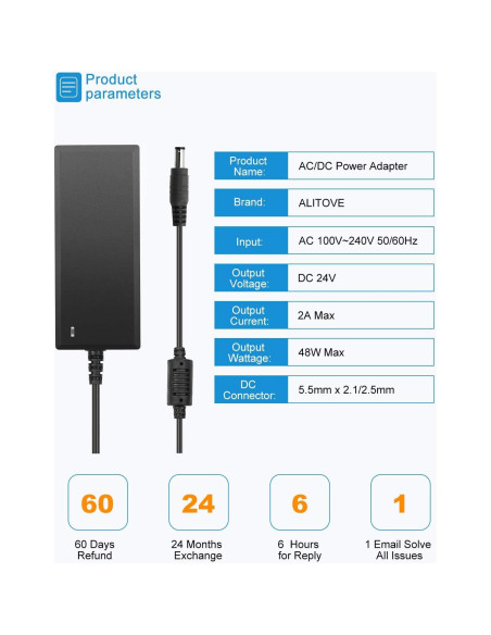 Fuente de Poder 24V 2A ALITOVE Adaptador CA/CC 48W