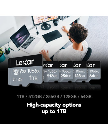 Tarjeta Micro SD Lexar 1TB UHS-I 1066x A2 V30 para Cámaras