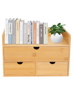 Organizador de Escritorio Hteedy de Bambú Natural con 3 Cajones