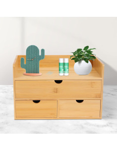 Organizador de Escritorio Hteedy de Bambú Natural con 3 Cajones 2