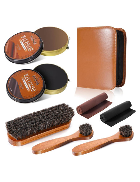 Kit de Cuidado de Zapatos Topus - 3 Piezas, Cera Negra y Marrón