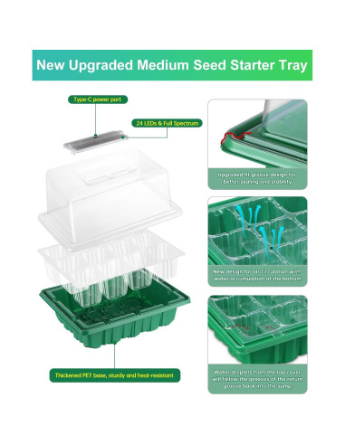 Kit de Inicio de Semillas RODINTO 4 Bandejas LED Espectro Completo