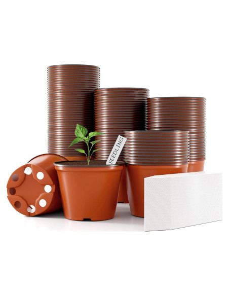 100 Macetas de Vivero 4" Bluckincle con Etiquetas y Drenaje