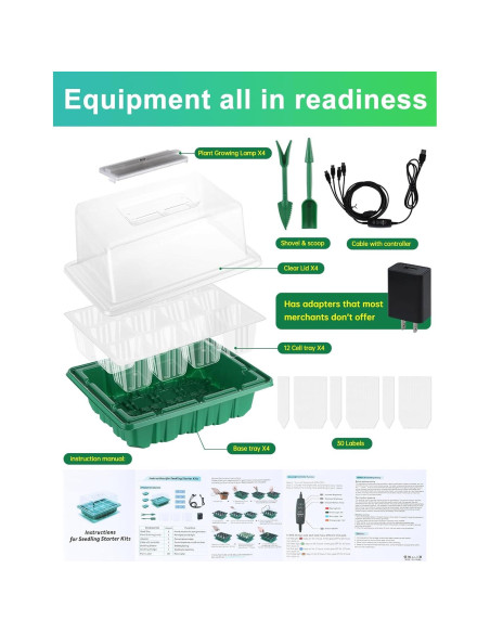 Kit de Inicio de Semillas RODINTO 4 Bandejas LED Espectro Completo