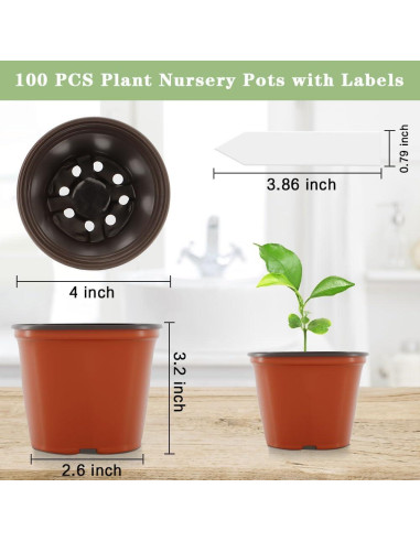 100 Macetas de Vivero 4" Bluckincle con Etiquetas y Drenaje