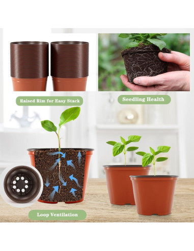 100 Macetas de Vivero 4" Bluckincle con Etiquetas y Drenaje