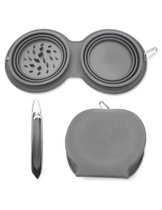 Cuencos Plegables para Perros IFOYO 2 en 1 Antideslizante Gris