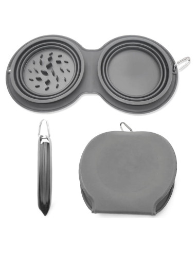 Cuencos Plegables para Perros IFOYO 2 en 1 Antideslizante Gris