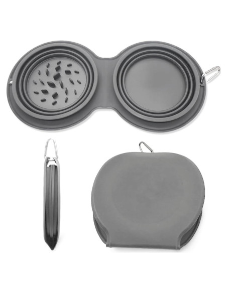 Cuencos Plegables para Perros IFOYO 2 en 1 Antideslizante Gris