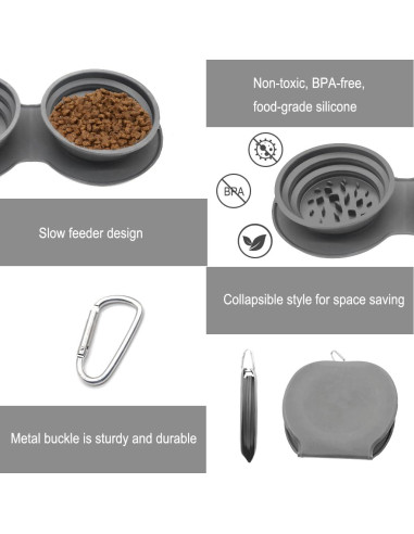 Cuencos Plegables para Perros IFOYO 2 en 1 Antideslizante Gris