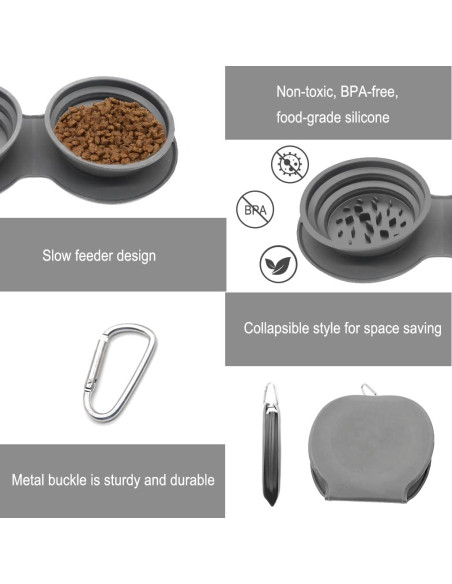Cuencos Plegables para Perros IFOYO 2 en 1 Antideslizante Gris