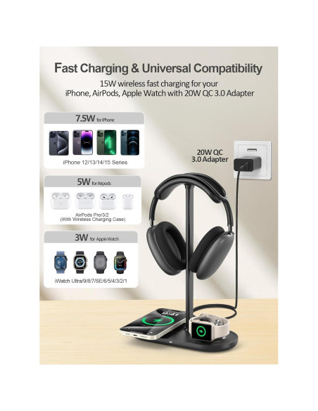 Soporte para Auriculares 5 en 1 TopMade con Carga Inalámbrica
