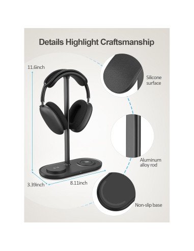 Soporte para Auriculares 5 en 1 TopMade con Carga Inalámbrica
