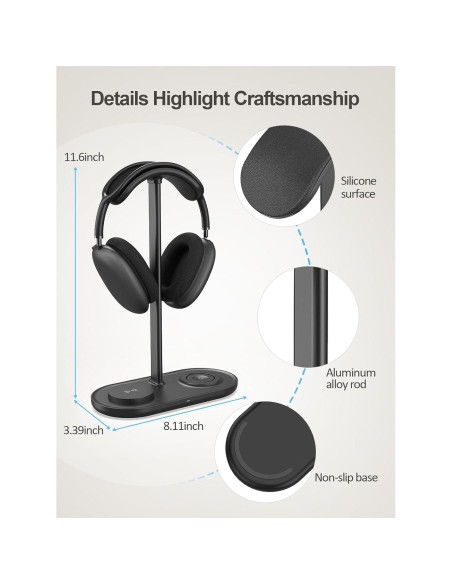 Soporte para Auriculares 5 en 1 TopMade con Carga Inalámbrica