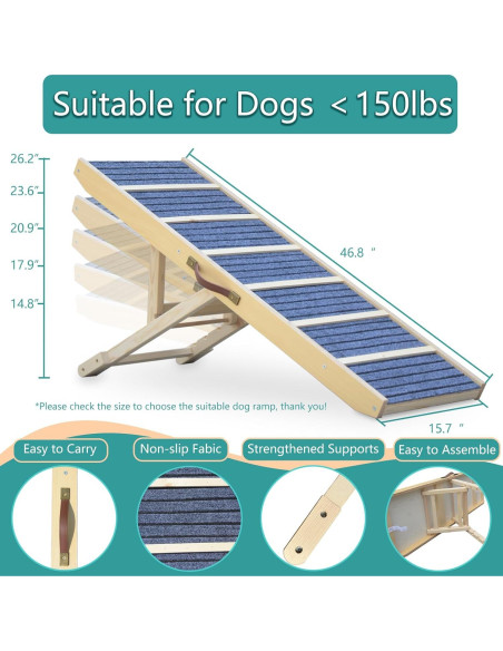 Rampa Plegable para Perros AKACIJA 118.9 cm Madera Antideslizante
