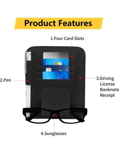 Organizador de Visera Solar Pauuooa Negro - Almacenamiento para Tarjetas y Gafas