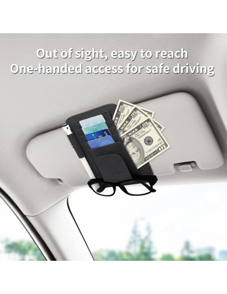 Organizador de Visera Solar Pauuooa Negro - Almacenamiento para Tarjetas y Gafas