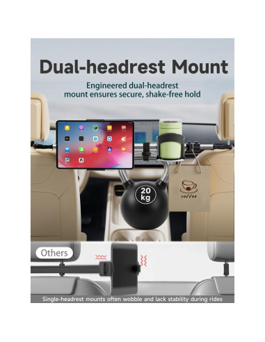 Soporte de Tableta para Asiento Trasero VEEFINE con Soporte para Vaso