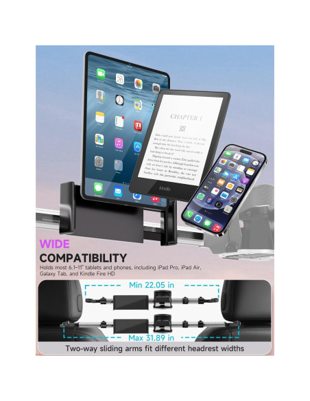 Soporte de Tableta para Asiento Trasero VEEFINE con Soporte para Vaso