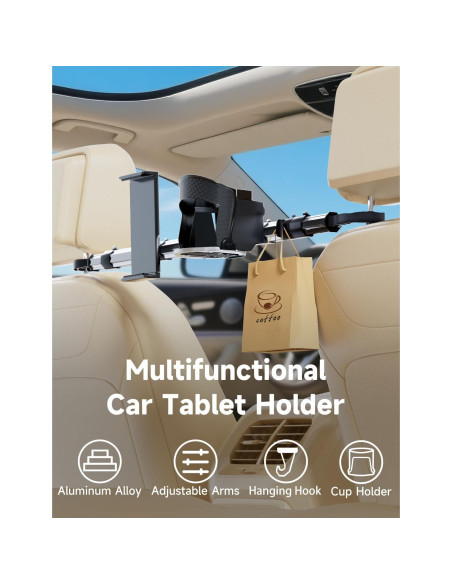 Soporte de Tableta para Asiento Trasero VEEFINE con Soporte para Vaso
