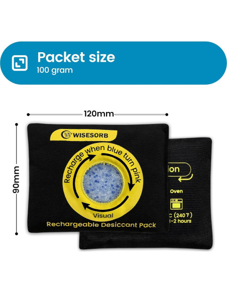 Paquete de 3 deshidratantes de gel de sílice 100g Wisesorbent