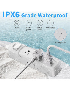 Toma de Corriente Exterior Calionltd 3 Pies Blanca a Prueba de Agua 2