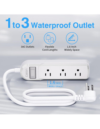 Toma de Corriente Exterior Calionltd 3 Pies Blanca a Prueba de Agua