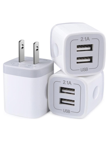 Cargador de Pared USB Rápido Doble 2.1A 3Pack Blanco