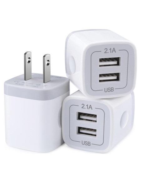 Cargador de Pared USB Rápido Doble 2.1A 3Pack Blanco