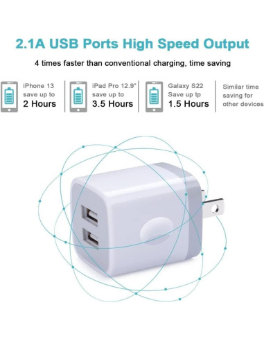 Cargador de Pared USB Rápido Doble 2.1A 3Pack Blanco