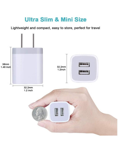 Cargador de Pared USB Rápido Doble 2.1A 3Pack Blanco