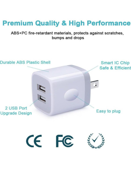 Cargador de Pared USB Rápido Doble 2.1A 3Pack Blanco