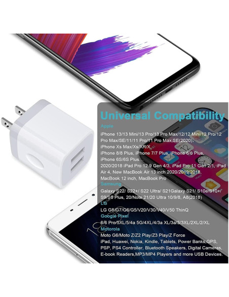 Cargador de Pared USB Rápido Doble 2.1A 3Pack Blanco