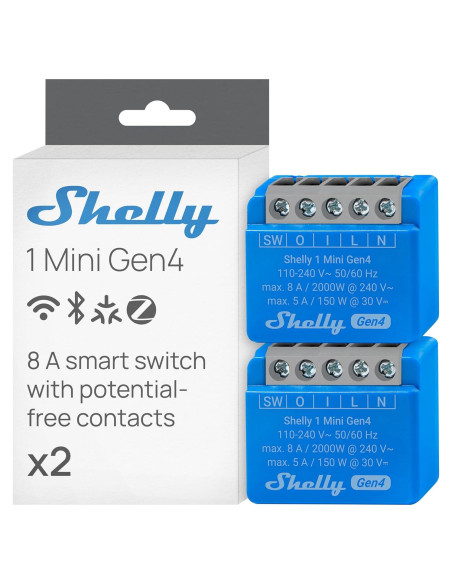 Interruptor Inteligente Shelly 1 Mini Gen4 | Wi-Fi, Zigbee, 8A | 2 Paquete