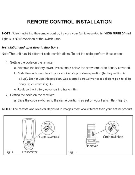 Control Remoto Ventilador de Techo Eogifee 35T 3 Velocidades