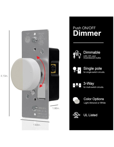 Interruptor Regulador de Luz Rotativo GE 3 Vías con Perillas