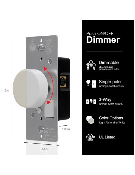 Interruptor Regulador de Luz Rotativo GE 3 Vías con Perillas