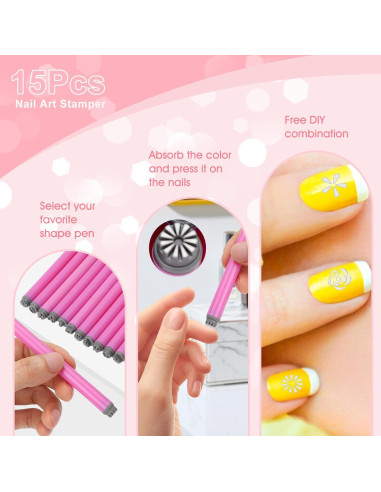Juego de Sellos para Uñas TRTYEF 15 Piezas Diseño Floral