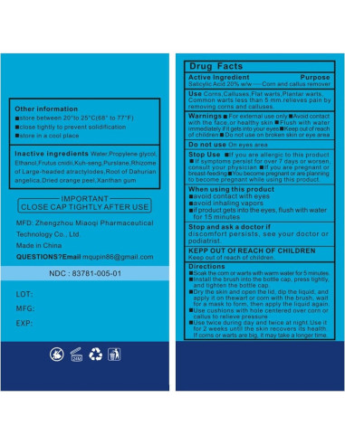 Removedor de Maíz MQUPIN 15ml x 2 + 30 Almohadillas + 10 Hisopos