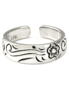 Anillo ajustable de plata esterlina 925 con flor hawaiana
