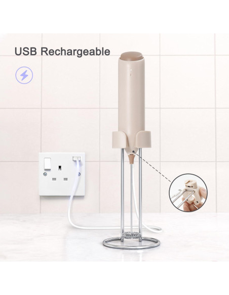 Espumador de Leche Eléctrico ELMWAY KJBQ-10 Recargable Beige