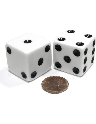 Juego de 2 Dados Jumbo Opacos Blancos 25mm - Koplow Games