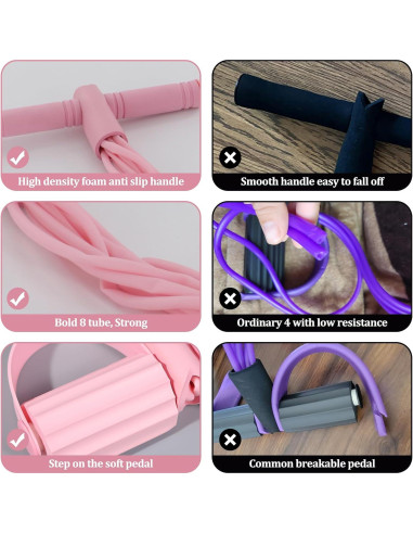 Banda de Resistencia con Pedal Xorim Rosa 8 Tubos Antideslizante