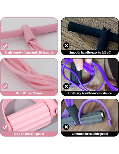Banda de Resistencia con Pedal Xorim Rosa 8 Tubos Antideslizante