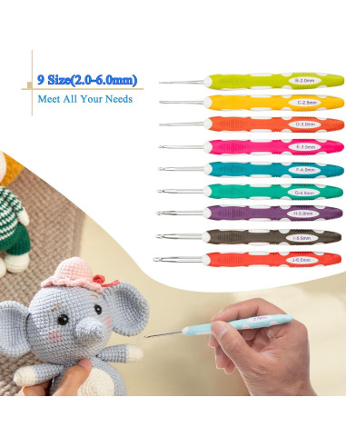 Juego de Ganchillos Ergonómicos Ryhiac 9 Piezas 2.0mm-6.0mm