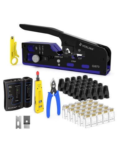 Kit de Crimpado RJ45 VCELINK Cat6/7 con Probador y 25 Conectores