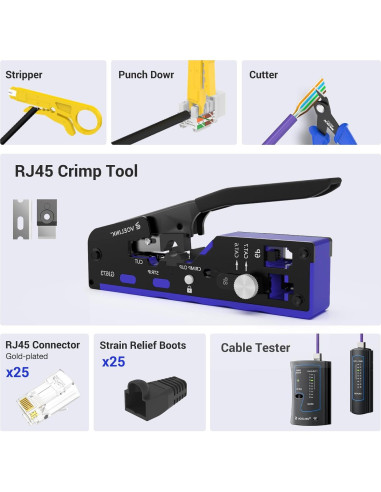 Kit de Crimpado RJ45 VCELINK Cat6/7 con Probador y 25 Conectores