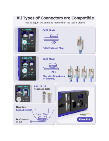 Kit de Crimpado RJ45 VCELINK Cat6/7 con Probador y 25 Conectores